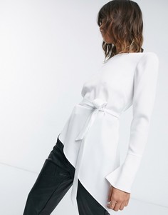 Белая асимметричная блузка с поясом на талии River Island-Белый