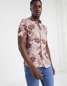 Светло-бежевая рубашка с гавайским принтом Topman-Светло-бежевый