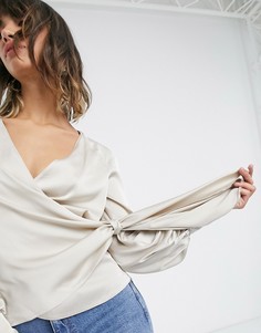 Белая блузка с запахом и завязками River Island-Розовый