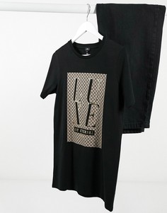 Черная футболка с графической монограммой River Island-Черный