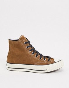 Коричневые замшевые высокие кеды Converse Chuck 70-Коричневый