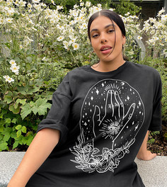 Футболка в стиле oversized с зодиакальным принтом Rokoko Plus-Черный