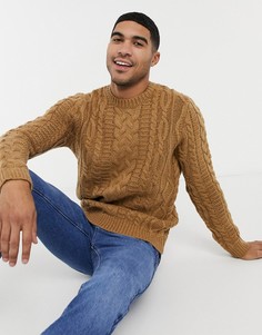 Бежевый джемпер с круглым вырезом и узором «косичка» ASOS DESIGN-Коричневый