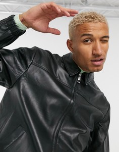Черная кожаная куртка Харрингтон ASOS DESIGN-Черный