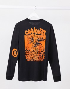 Черный лонгслив с принтом на спине Carhartt WIP