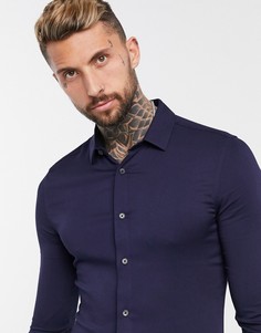 Темно-синяя рубашка скинни из вискозы ASOS DESIGN-Темно-синий