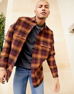 Бордовая oversized-рубашка в клетку с добавлением шерсти ASOS DESIGN-Красный
