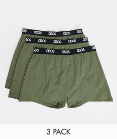 Три пары боксеров цвета хаки ASOS DESIGN-Мульти