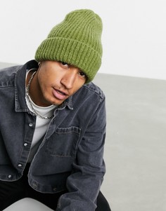 Шапка-бини цвета хаки в стиле oversized с отделкой в рубчик ASOS DESIGN-Зеленый
