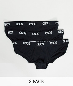Набор из трех черных трусов с фирменным поясом ASOS DESIGN-Черный