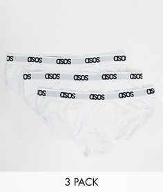 Набор из 3 белых трусов с фирменным поясом ASOS DESIGN-Белый