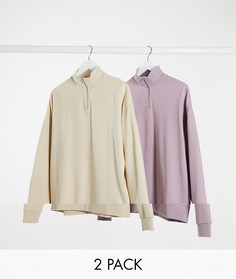 Набор из 2 свитшотов (бежевый/пыльно-фиолетовый) ASOS DESIGN-Мульти