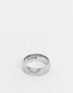 Серебристое кольцо из нержавеющей стали с гравировкой перекрестными штрихами Icon Brand-Серебряный