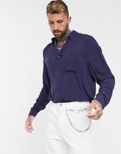 Темно-синяя oversized-рубашка из жатой вискозы в стиле 90-х ASOS DESIGN-Темно-синий