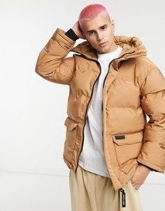 Бежевая дутая куртка в стиле oversize с карманами Sixth June-Светло-коричневый