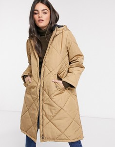 Стеганая куртка oversized бежевого цвета Selected Femme-Светло-коричневый
