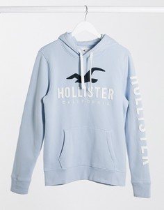 Светло-голубой худи с логотипом на рукавах Hollister-Синий