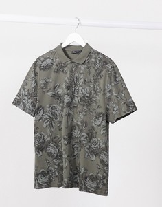 Свободная футболка-поло с цветочным принтом ASOS DESIGN-Мульти
