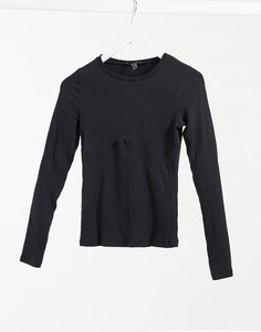 Черный топ в рубчик со швом на груди New Look