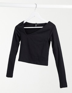 Черный топ с асимметричным вырезом New Look