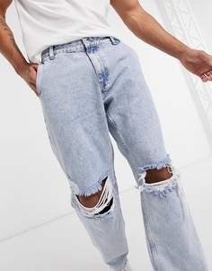 Синие выбеленные джинсы в стиле 90-х Bershka-Синий