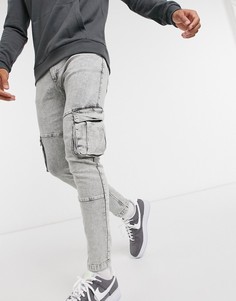 Серые супероблегающие брюки карго из мраморного денима Bershka-Серый