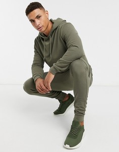 Спортивный костюм цвета хаки с худи и джоггерами скинни ASOS DESIGN-Зеленый