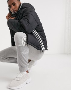 Черный пуховик с 3 полосками adidas Originals