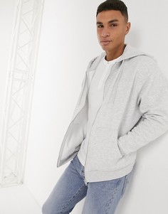 Белый меланжевый худи свободного кроя на молнии ASOS DESIGN