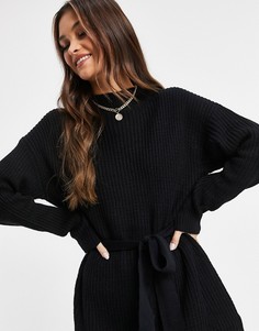 Черное платье миди с высоким воротником и поясом Missguided-Черный