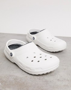 Бело-серые классические клоги с ворсовой подкладкой Crocs-Серый