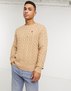 Бежевый вязаный джемпер из хлопковой пряжи с логотипом Polo Ralph Lauren