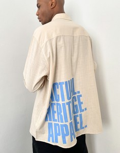 Бежевая свободная рубашка в стиле oversized с логотипом ASOS Plus Actual 90s-Бежевый