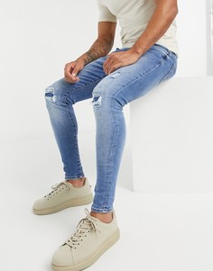 Синие выбеленные рваные джинсы скинни с напылением River Island-Синий