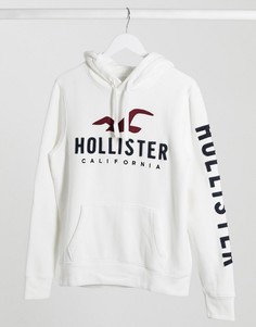 Белый худи с логотипом на рукавах Hollister