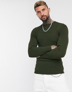 Облегающий джемпер цвета хаки в рубчик ASOS DESIGN-Зеленый