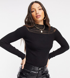 Облегающий джемпер Fashion Union Tall с высокой горловиной и ажурной вставкой-Черный