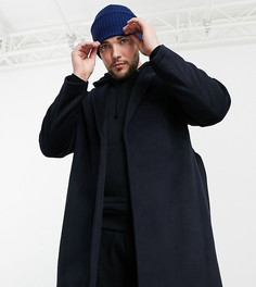 Темно-синее пальто из смесовой шерсти с поясом ASOS DESIGN Plus-Темно-синий