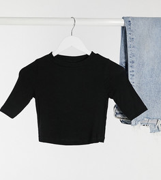 Черная укороченная соблазнительная футболка узкого кроя в рубчик ASOS DESIGN Petite-Черный
