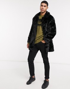 Черное пальто из искусственного меха Urbancode-Черный