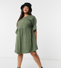 Свободное платье цвета хаки с оборками на рукавах ASOS DESIGN Curve-Зеленый