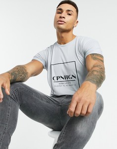Серая удлиненная футболка Topman с принтом «Copenhagen»-Серый