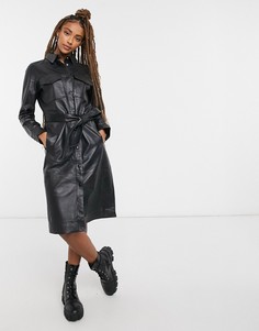 Черное платье миди с завязками на талии Lab Leather-Черный