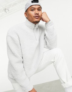 Серый плюшевый oversized-свитшот с короткой молнией ASOS DESIGN