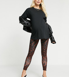 Леггинсы с анималистичным принтом ASOS DESIGN Maternity-Коричневый