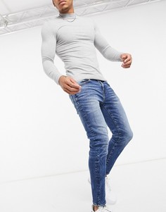 Темные выбеленные укороченные джинсы скинни American Eagle-Синий