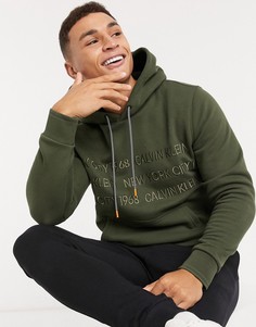 Худи цвета хаки с вышитым логотипом Calvin Klein-Зеленый