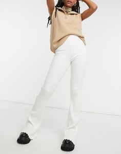 Белые расклешенные брюки в рубчик от комплекта Missguided-Белый Bershka