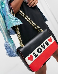Красно-черная сумка на плечо с элементом цвета слоновой кости Love Moschino Share the Love-Черный