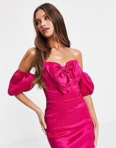 Розовое платье мини из тафты с бантом Rare London-Фиолетовый